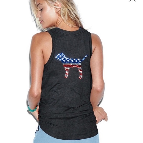 PINK Victoria's Secret Tops - PINK Victoria’s Secret Sequin Flag Dog Tank Small